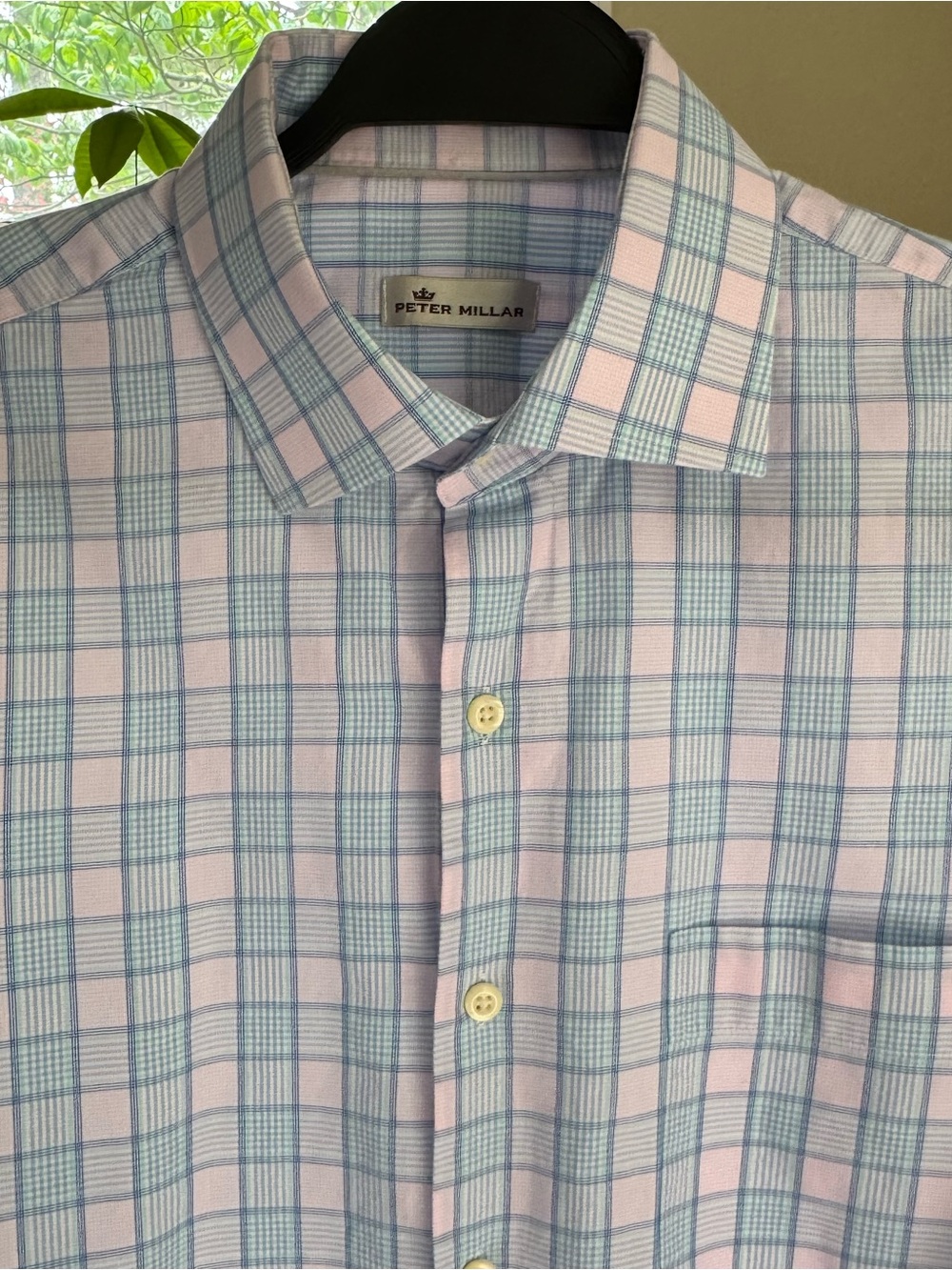 Peter Millar Pink and Blue Plaid Casual Button-Down Shirt